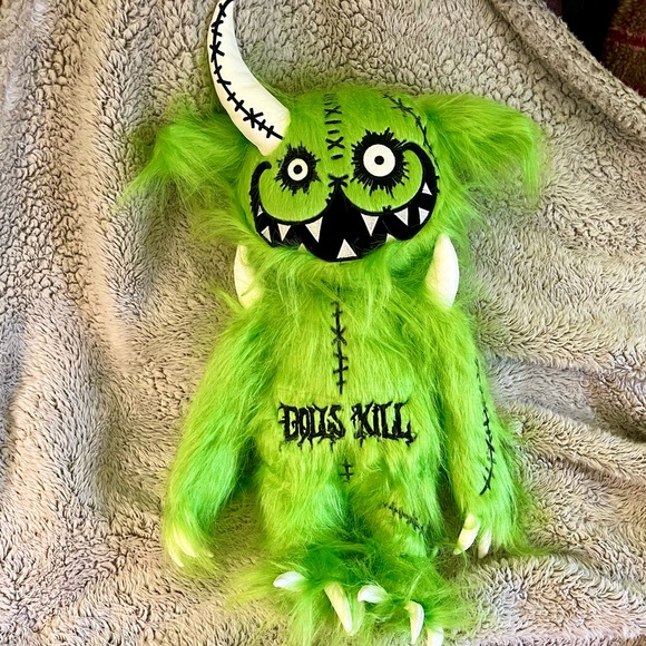 NEW Dolls Kill Green Monster Plushie Exclusive Rare Horned Stitched Goth Punk - Picture 3 of 10